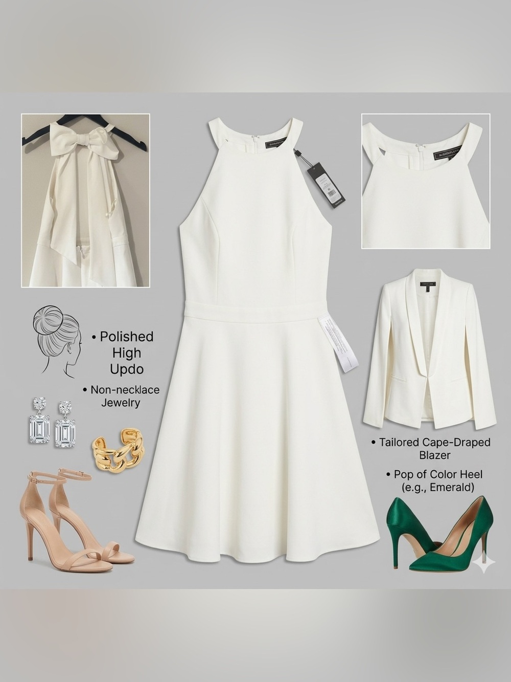 BCBG White Halter Fit-and-Flare Dress